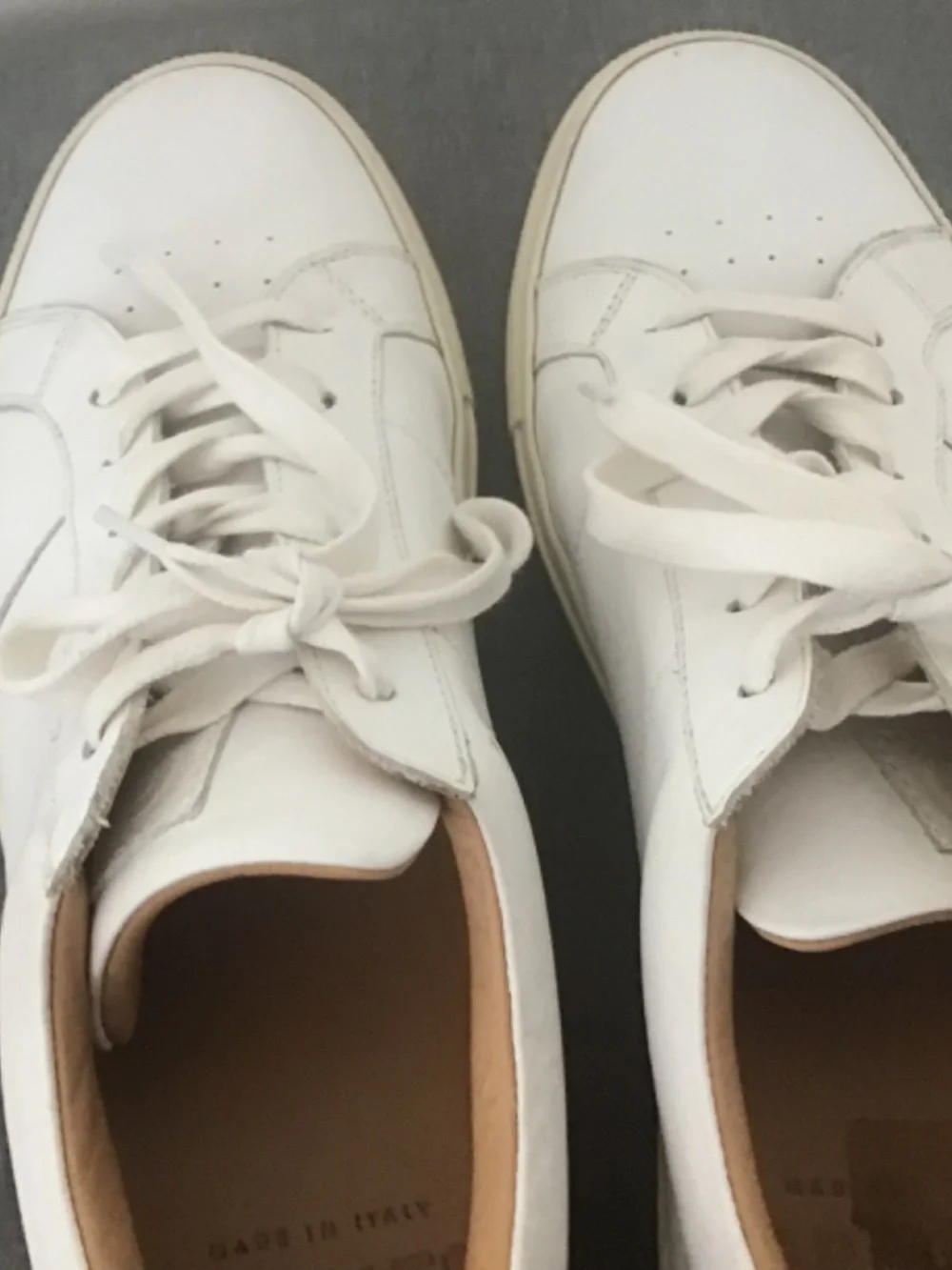 Greats Brooklyn athletic shoes white and red trim all leather made in Italy